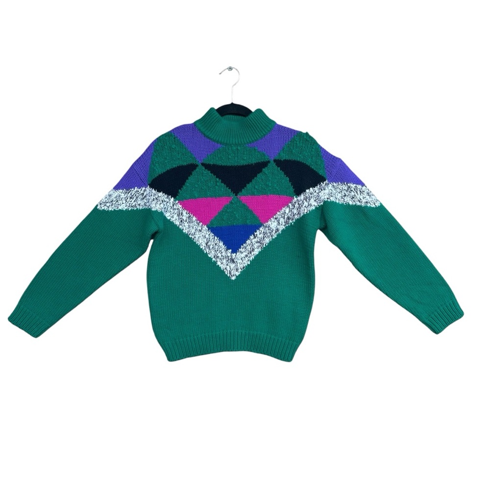 Vintage Spice of Life Sweater Mock Neck Schoolgirl Argyle Boucle Knit 80s 90s